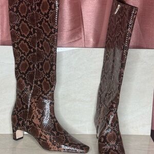 Brown Snakeskin Knee-High Boots